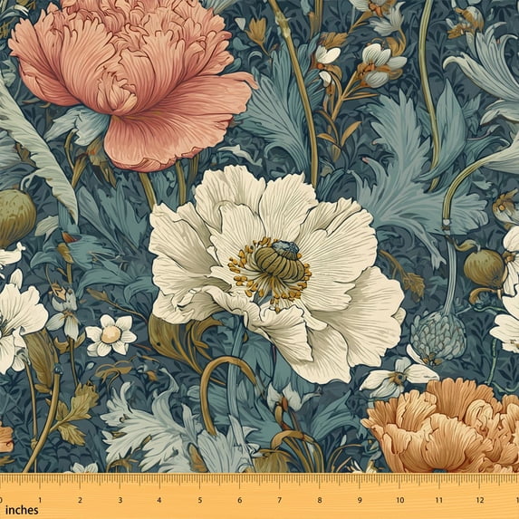 Poppy Makeup Manfei Teal Poppy Fabric by the Yard 3 Yards, Coral Bloom Room Decor ...