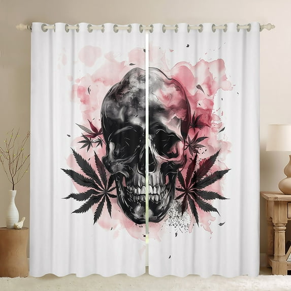 Manfei Teen 3D Skeleton Blackout Curtains Set of 2 (52x84 Each), Leaf Botanical Window Curtains, Gothic Theme Curtains and Drapes, Curtains and Drapes Decor