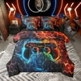 thumbnail image 1 of Manfei Teen Boys Gamer Twin Bedding Sets, Video Game Console Print Bedding Comforter Set, Neon Orange Blue Honeycomb Sheet Sets Reversible 7 Pieces, 1 of 8