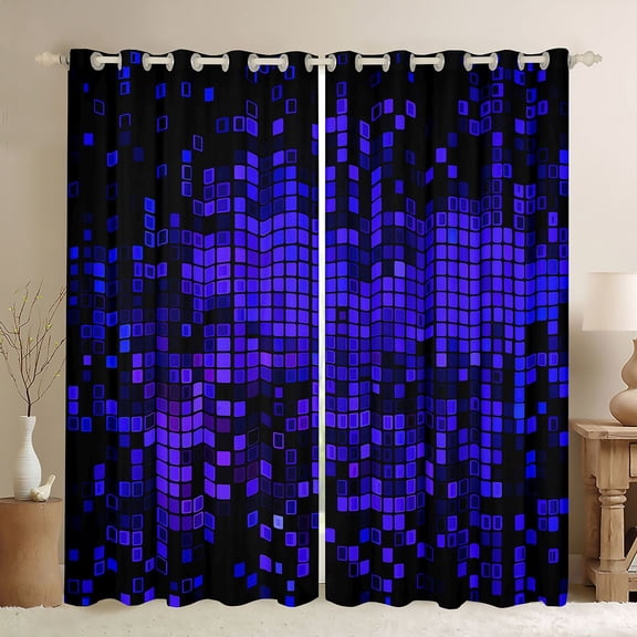 Manfei Teens Abstract Geometric Plaid Blackout Curtains Set of 2 (52x84 Each),Futuristic Cubes Window Curtains,Gradient Neon Lights Curtains and Drapes,Luxury Bedroom Decor