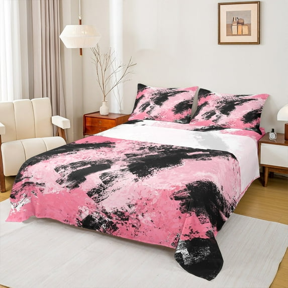 Manfei Teens Adults Abstract Oil Painting Twin Sheet Sets 3pcs,Vintage Aesthetic Twin Fitted Sheet Microfiber,Retro Gradient Minimalist Breathable Flat Sheet,Breathable Home Decor