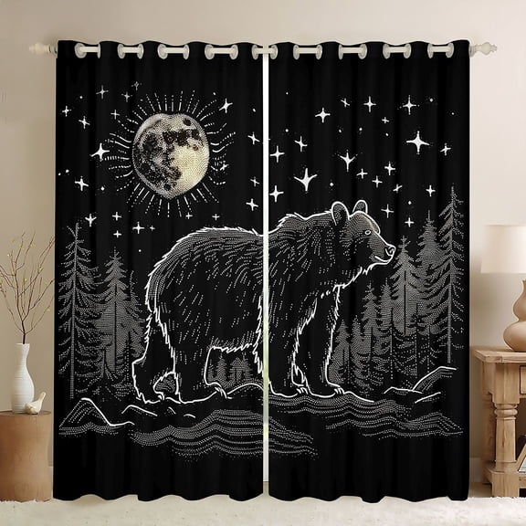 Manfei Teens Adults Animal Bear Blackout Curtains Set of 2 (52x84 Each),Moutain Jungle Window Curtains,Woodland Wildlife Curtains and Drapes,Lightweight Room Decor