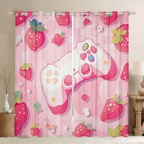 Manfei Teens Adults Kawaii Gamer Gamepads Black Out Curtains,Video Game Curtains Pack of 2 (42x63 Each),Cartoon Fruit Strawberry Bedroom Curtains,Super Cozy Room Decor
