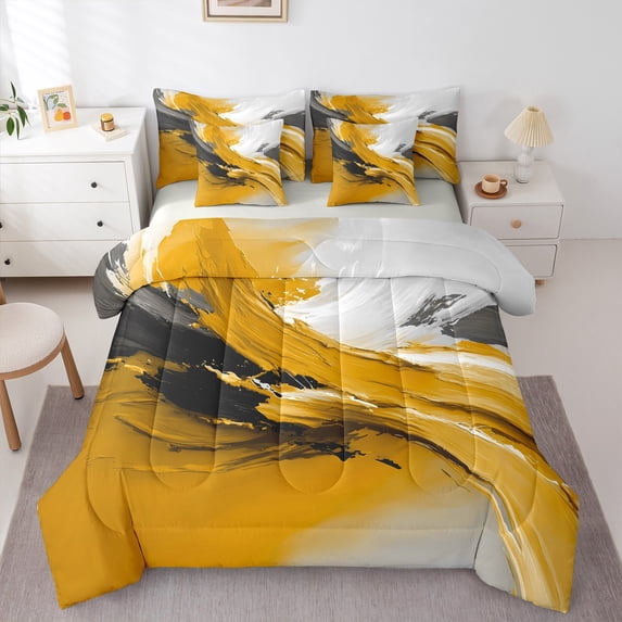 Manfei Teens Adults Oil Painting Watercolor Bedding Comforter Set 7 Pieces,Vintage Aesthetic Full Bedding Set Lightweight,Retro Gradient Minimalist Fitted Sheet Flat Sheet,Breathable Home Decor