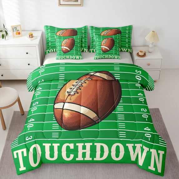 Manfei Teens American Ball Sport 7-Piece Twin Bedding Sets,Touchdown Sport Game Bedding Comforter Set,Boys Ball Gaming Sheet Sets For Kids,Super Cozy Room Decor Reversible