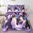 thumbnail image 1 of Manfei Teens Antarctic Penguin Bedding Comforter Set 7pcs, Dreamy Cute Animal Queen Bedding Sets, Purple Cartoon Style Reversible Queen Sheet Sets, Super Cozy Room Decor, 1 of 7