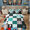 thumbnail image 1 of Manfei Teens Baseball Player Bedding Comforter Set 7-Piece, Square Plaid King Bedding Sets, Cartoon Sport Theme Reversible Bed Sheets, Microfiber Bedroom Decor, 1 of 7
