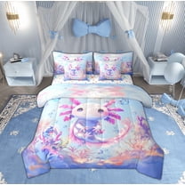 Manfei Teens Blue Axolotl Twin Bedding Sets 7-Piece, Kawaii Ocean Sealife Bedding Comforter Set, Marine Dreamy Coral Reversible Sheet Sets, Super Cozy Room Decor