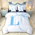 thumbnail image 1 of Manfei Teens Blue Bow Personalized Initial L Bedding Comforter Set 7-Piece,Kids Girls Romantic Princess Style Bowknot King Bedding Sets,Navy Blue Reversible,Ultra Soft Home Decor, 1 of 7
