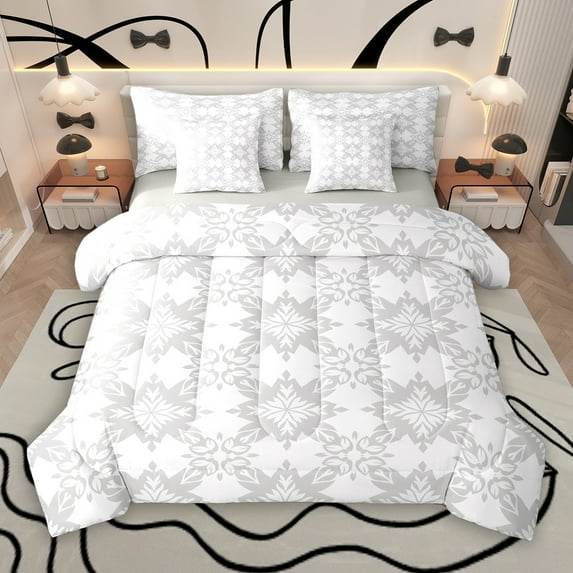 Manfei Teens Bohemian Abstract 7-Piece Twin Bedding Sets, White Grey Triangle Bedding Comforter Set, Southwestern Style Reversible Sheet Sets, Breathable Home Decor