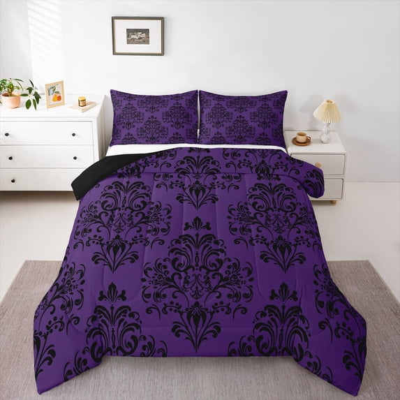 Manfei Teens Bohemian Damask 3 Pieces Queen Comforter Set,Traditional Floral Flower Ultra Soft Bedding Sets,Exotic Style Bedding Comforter Set Breathable,Breathable Home Decor,Reversible