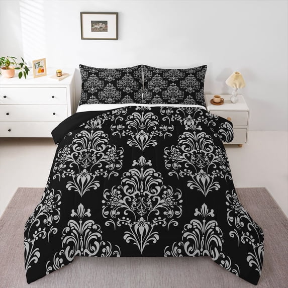 Manfei Teens Bohemian Damask Bedding Comforter Set 2pcs,Traditional Floral Flower Twin Comforter Sets Microfiber,Exotic Style Breathable Bedding Set,Breathable Home Decor,Reversible
