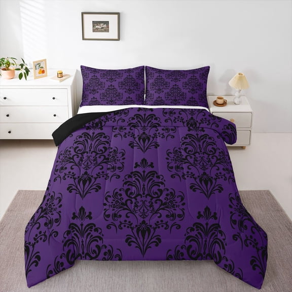 Manfei Teens Bohemian Damask Bedding Comforter Set 2pcs,Traditional Floral Flower Twin Comforter Sets Microfiber,Exotic Style Breathable Bedding Set,Breathable Home Decor,Reversible