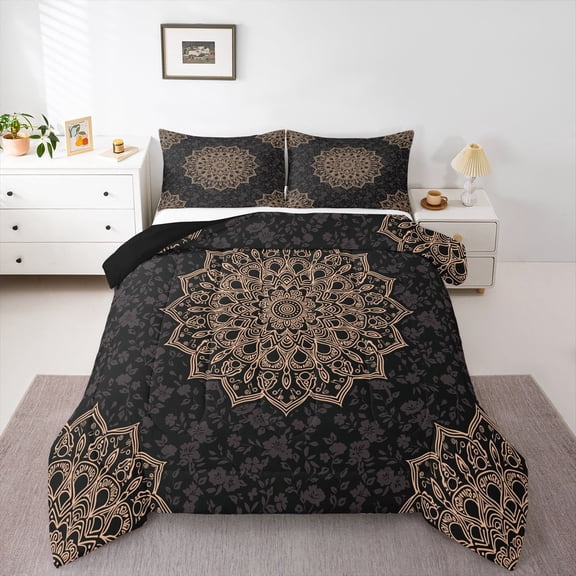 Manfei Teens Boho Mandala Bedding Comforter Set 2pcs,Hippie Floral Twin Comforter Sets Microfiber,Exotic Style Breathable Bedding Set,Ultra Soft Home Decor,Reversible