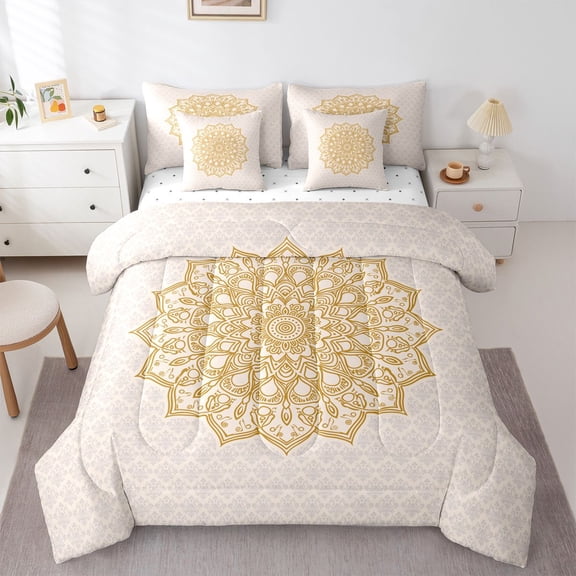 Manfei Teens Boho Mandala Bedding Comforter Set 7-Piece,Hippie Floral King Bedding Sets,Exotic Style Ultra Soft Bed Sheets,Ultra Soft Home Decor,Reversible