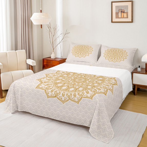 Manfei Teens Boho Mandala Full Size Sheets 4-Piece,Hippie Floral Breathable Bed Sheets,Exotic Style Lightweight Sheet Sets,Ultra Soft Home Decor