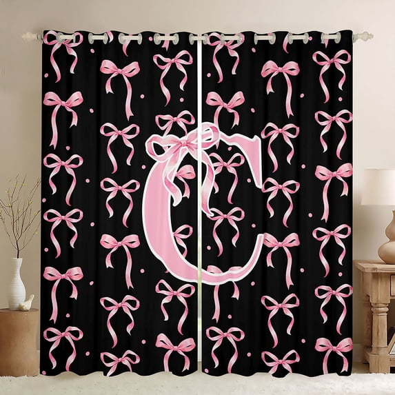 Manfei Teens Cartoon C Personalized Initial Blackout Curtains Set of 2 (52x84 Each),Girls Kids Pink Polka Dots Window Curtains,Breathable Home Decor