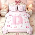 thumbnail image 1 of Manfei Teens Cartoon D Letter Monogrammed Twin Bedding Sets 7-Piece,Kids Girls Pink Bow Tie Stripes Bedding Comforter Set,Pink Reversible,Breathable Home Decor, 1 of 7
