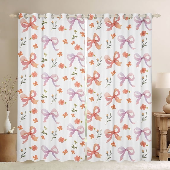 Manfei Teens Cartoon Gradient Bowknot Blackout Curtains Set of 2 (52x84 Each),Girls Spring Garden Flowers Window Curtains,Ultra Soft Home Decor
