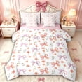 thumbnail image 1 of Manfei Teens Cartoon Gradient Bowknot Twin Bedding Sets 7-Piece,Girls Spring Garden Flowers Bedding Comforter Set,Pink Reversible,Ultra Soft Home Decor, 1 of 7