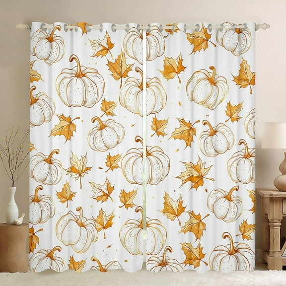 Manfei Teens Cartoon Pumpkin Blackout Curtains Set of 2 (52x84 Each), Fall Autumn Leaf Window Curtains, Harvest Thanksgiving Day Curtains and Drapes, Window Curtains Room Decor