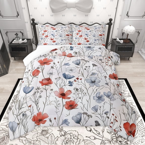 Manfei Teens Chic Flowers Girl 2pcs Bedding Comforter Set,Botanical Plants Twin Comforter Sets,Spring Graden Breathable Bedding Set,Microfiber Bedroom Decor