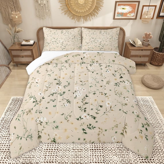 Manfei Teens Chic Flowers Girl 3-Piece Full Size Comforter Sets,Botanical Plants Bedding Comforter Set,Spring Graden Lightweight Bedding Sets,Microfiber Bedroom Decor