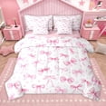 thumbnail image 1 of Manfei Teens Children Cartoon Ribbon Bowtie 7-Piece Twin Bedding Sets,Love Heart Stars Print Bedding Comforter Set,Kawaii Cute Breathable Sheet Sets,Ultra Soft Home Decor,Reversible, 1 of 8
