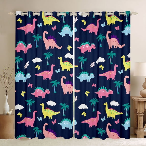 Manfei Teens Children Cute Dinosaur Curtains Pack of 2 (42x84 Each),Kawaii Wildlife Dino Curtains Blackout,Cute Woodland Animal Bedroom Curtains,Luxury Bedroom Decor