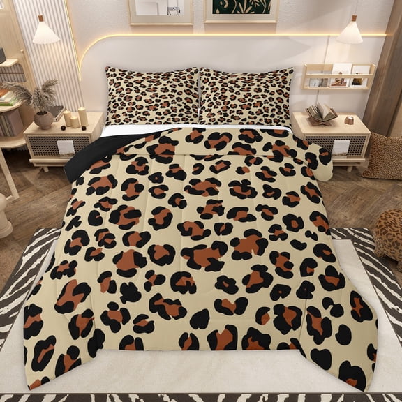 Manfei Teens Children Leopard Cheetah Print 2pcs Bedding Comforter Set,Animal Print Twin Comforter Sets,Black Brown Breathable Bedding Set,Super Cozy Room Decor,Reversible
