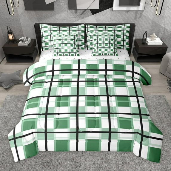 Manfei Teens Children Retro Grid 7pcs Bedding Comforter Set,Abstract Vintage Plaid Queen Bedding Sets Super Cozy,Geometric Theme Queen Sheet Sets,Super Cozy Room Decor,Reversible