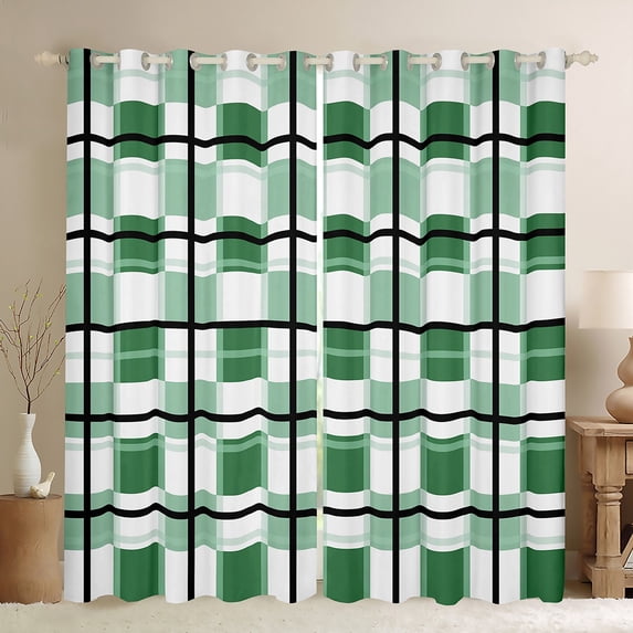 Manfei Teens Children Retro Grid Curtains Pack of 2 (42x84 Each),Abstract Vintage Plaid Curtains Blackout,Geometric Theme Bedroom Curtains,Super Cozy Room Decor