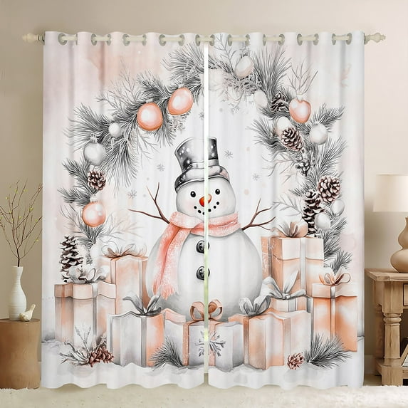 Manfei Teens Christmas Snowman Blackout Curtains Set of 2 (52x84 Each), Orange Gifts Print Window Curtains, Western Winter Festival Curtains and Drapes, Curtains and Drapes Decor