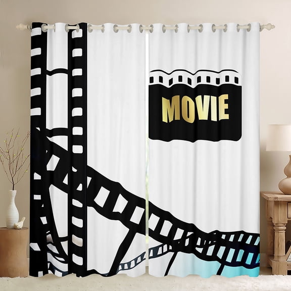 Manfei Teens Cinema Trictet Black Out Curtains, Filmstrip Movie Night Curtains Pack of 2 (42x63 Each), Retro Theater Theme Bedroom Curtains, Curtains and Drapes Room Decor