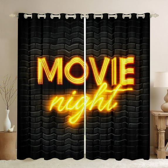 Manfei Teens Cinema Trictet Curtains Pack of 2 (42x84 Each), Filmstrip Movie Night Curtains Blackout, Retro Theater Theme Bedroom Curtains, Curtains Blackout Home Decor