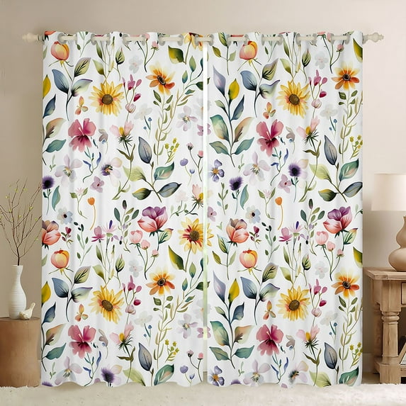 Manfei Teens Colorful Flowers Girl Black Out Curtains,Botanical Plants Curtains Pack of 2 (42x63 Each),Spring Graden Bedroom Curtains,Microfiber Bedroom Decor