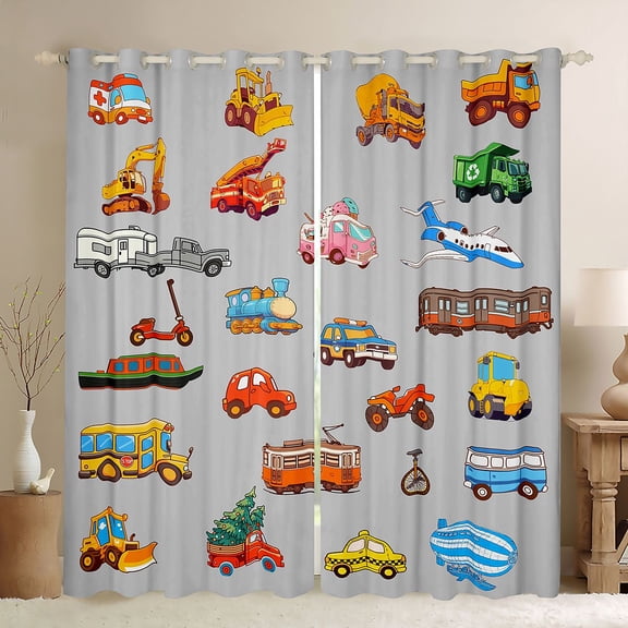 Manfei Teens Colorful Truck Black Out Curtains,Car Theme Curtains Pack of 2 (42x63 Each),Transportation Theme Bedroom Curtains,Super Cozy Room Decor