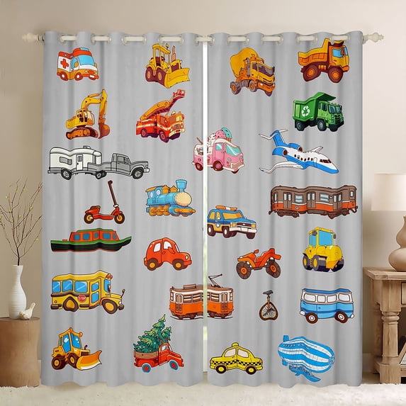 Manfei Teens Colorful Truck Curtains Pack of 2 (42x84 Each),Car Theme Curtains Blackout,Transportation Theme Bedroom Curtains,Super Cozy Room Decor