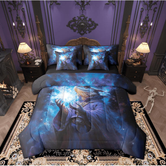 Manfei Teens Dreamy Lizard Bedding Comforter Set 7pcs, Magical Animal King Bedding Sets, Mystic Stars Galaxy Reversible Bed Sheets, Super Cozy Room Decor