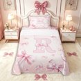 thumbnail image 1 of Manfei Teens Dreamy Romantic Bowknot Letter R Monogrammed Twin Sheet Sets 3pcs,Shabby Chic Bowtie Initial Bedding for Girls Kids,Super Cozy Room Decor, 1 of 5