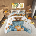thumbnail image 1 of Manfei Teens Farmhouse Cow Queen Comforter Set, Blue Pumpkin Leaf Bedding Sets, Kawaii Rustic Animal Reversible Bedding Comforter Set, Breathable Home Decor, 3-Piece, 1 of 9