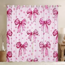 Manfei Teens Female Kawaii Bow Knot Black Out Curtains,Dreamy Princess Curtains Pack of 2 (42x63 Each),Polka Dots Bedroom Curtains,Lightweight Room Decor