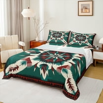 Manfei Teens Female Men Abstract Feather 3pcs Twin Sheet Sets,Bohemian Aztec Twin Fitted Sheet,Tribal Theme Breathable Flat Sheet,Ultra Soft Home Decor