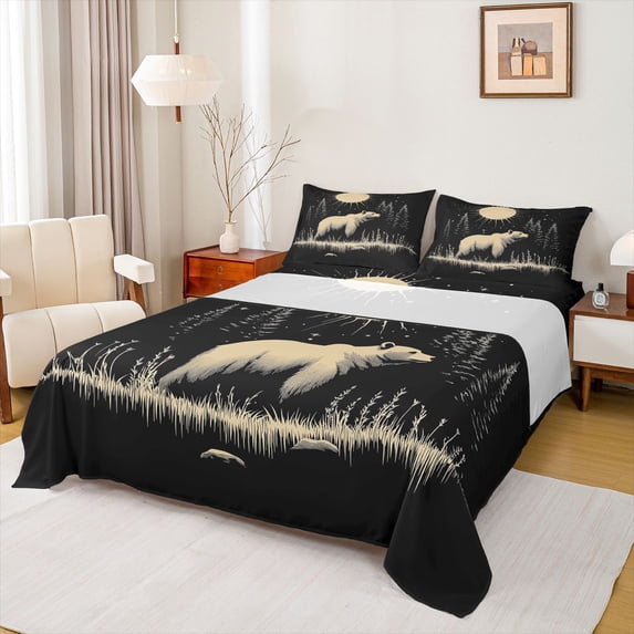 Manfei Teens Female Men Safari Bear Full Size Sheets 4-Piece,Woodland Wildlife Breathable Bed Sheets,Jungle Animal Lightweight Sheet Sets,Microfiber Bedroom Decor