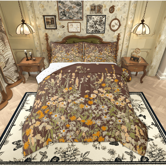 Manfei Teens Flower Floral Bedding Comforter Set, Farmhouse Plant Botanical Twin Comforter Sets, Vintage Fashion Style Reversible Bedding Set, Super Cozy Room Decor, 2 Pieces