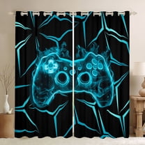 Manfei Teens Game Console Black Out Curtains, Black Cyan Neon Gradient Curtains Pack of 2 (42x63 Each), Modern Video Game Lover Bedroom Curtains, Window Curtains Decor