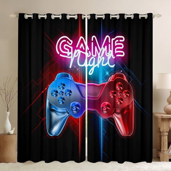 Manfei Teens Gamepad Print Curtains for Living Room, Blue Red Blackout Curtains Set of 2 (42x84), Game Console Curtains and Drapes (42x84), Living Room Curtains Bedroom Decor