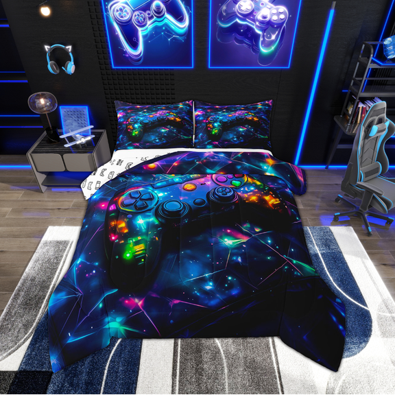 Manfei Teens Gamer Gamepad Bedding Twin Comforter Sets, Video Game Controller Reversible Bedding Set, Lightweight Bedroom Decor, 2 Pieces