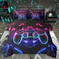 thumbnail image 1 of Manfei Teens Gamer Gaming Bedding Comforter Set 7-Piece, Neon Gradient Geometric Full Bedding Set, Game Console Print Fitted Sheet Flat Sheet, Microfiber Bedroom Decor, 1 of 8