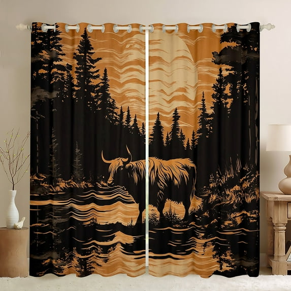 Manfei Teens Highland Cattle Curtains Pack of 2 (42x84 Each), Farmhouse Animal Curtains Blackout, Rustic Countryside Bedroom Curtains, Window Curtains Room Decor